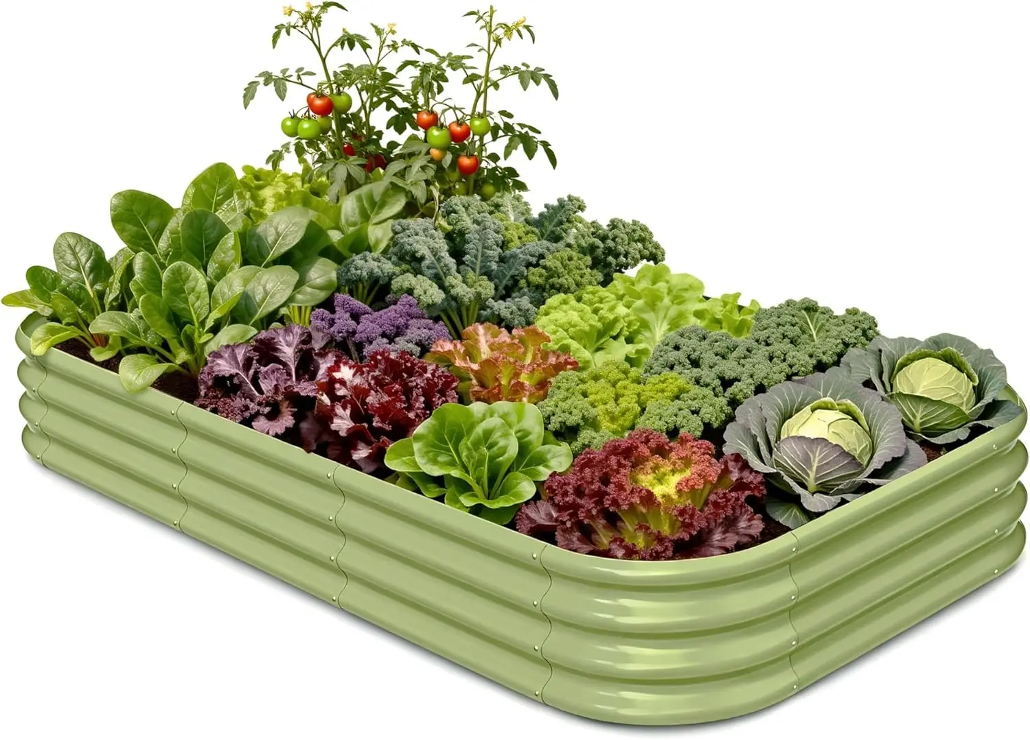 Galvanized Raised Garden Bed 8x4x1 ft, 12" Tall Metal Planter Box for Outdoor Plants, Modular Raised Flower Bed with Rust Resistant Coating for Kitchen Garden, Patio or Backyard - Moss Green