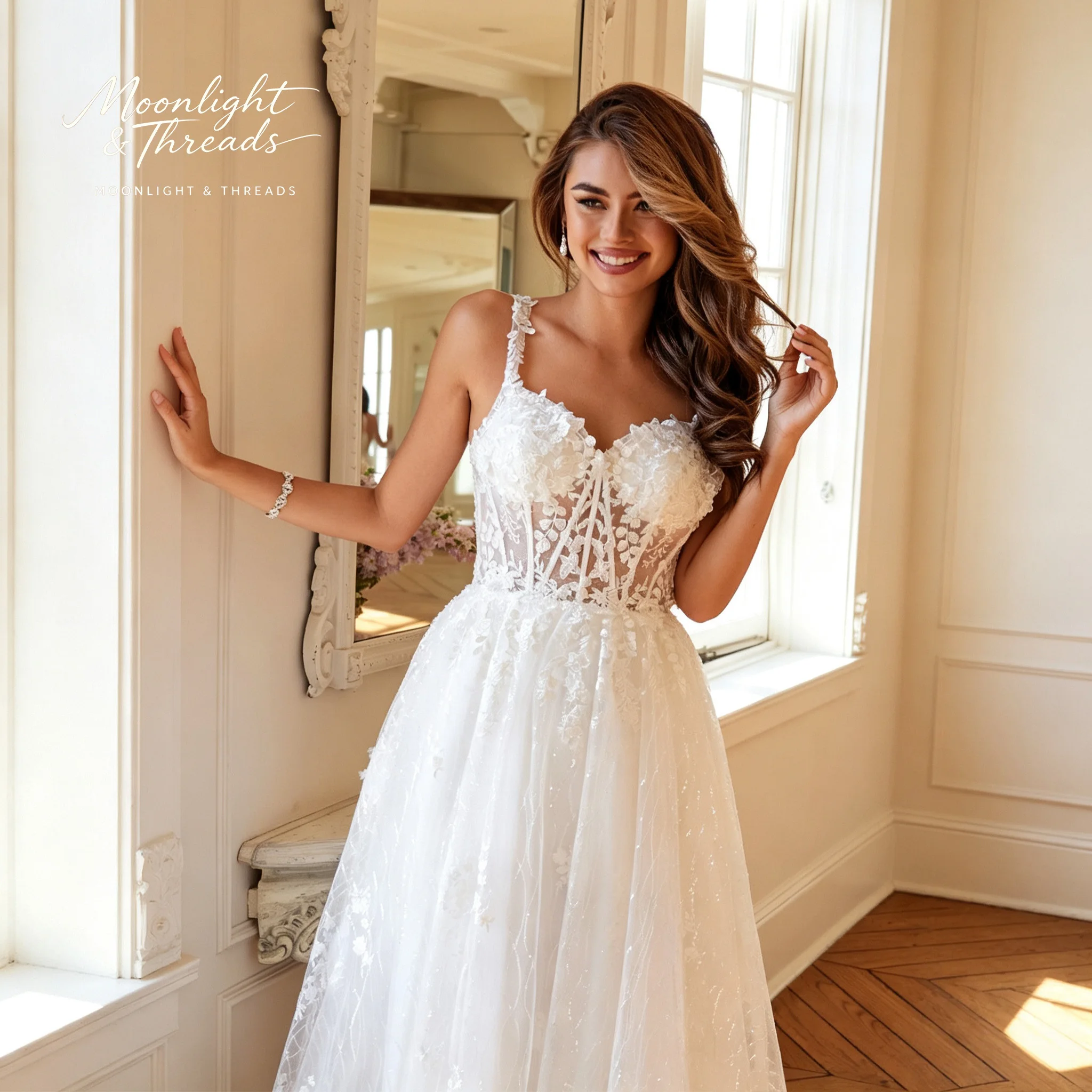 Embroidery White Dress - Ivory white lace halter top A-line