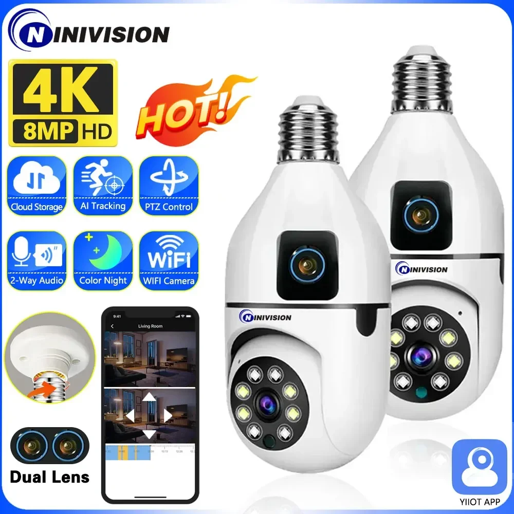 

4K 8MP E27 Bulb Baby Monitor Camera Dual Lens Indoor Surveillance Auto Tracking Wireless Two-Way Audio Camera Color Night Vision