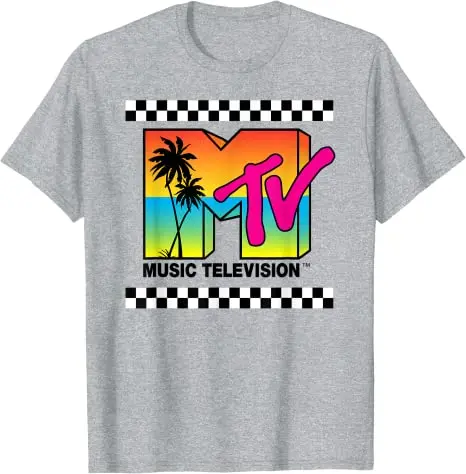 MTV Beach Island Flamingo Vintage Grafik T-Shirt M-T-V Sonnenuntergang-Form Boombox Schachbrettmuster Design T-Shirt Top Man on The Moon Outfits – Detail 6