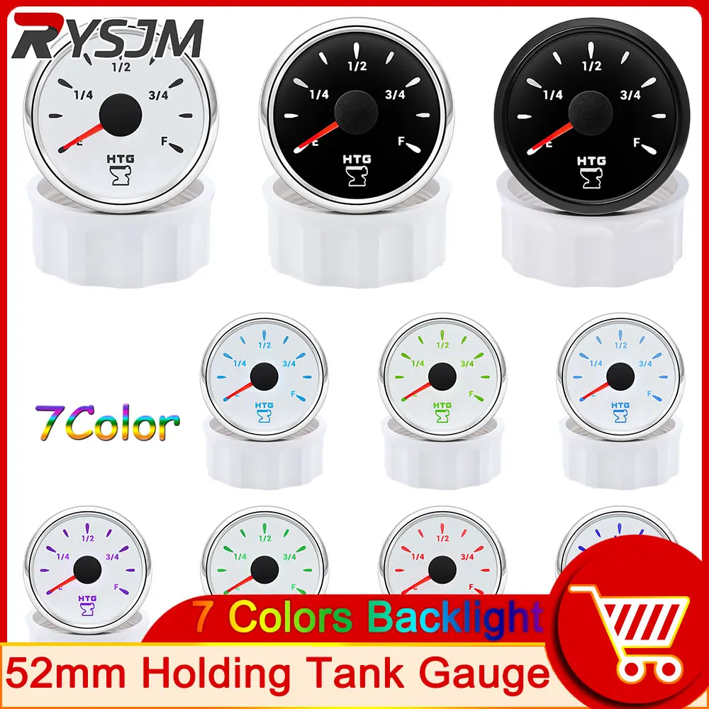 

HD 7 Color 52MM HTG Gauge Holding Tank Gauge Waterproof Sewage Waste Tank Meter Indicator For Marine Boat Yacht Auto 12V 24V