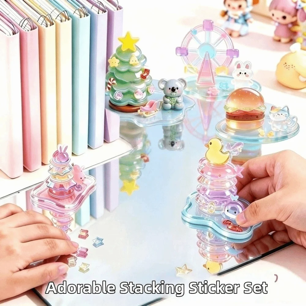 Drop Glue 3D DIY Crystal Stickers Bear Rabbit Whale Cartoon Stacking Stickers Removable Handcraft Relief Ornament Stickers