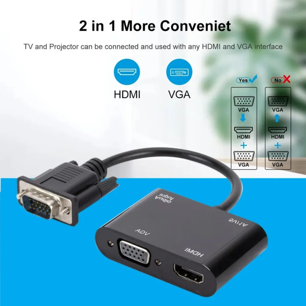 VGA to HDMI-Compatible Adapter VGA Splitter with 3.5mm Audio Converter Support Dual Display for PC Projector HDTV Multi-port VGA