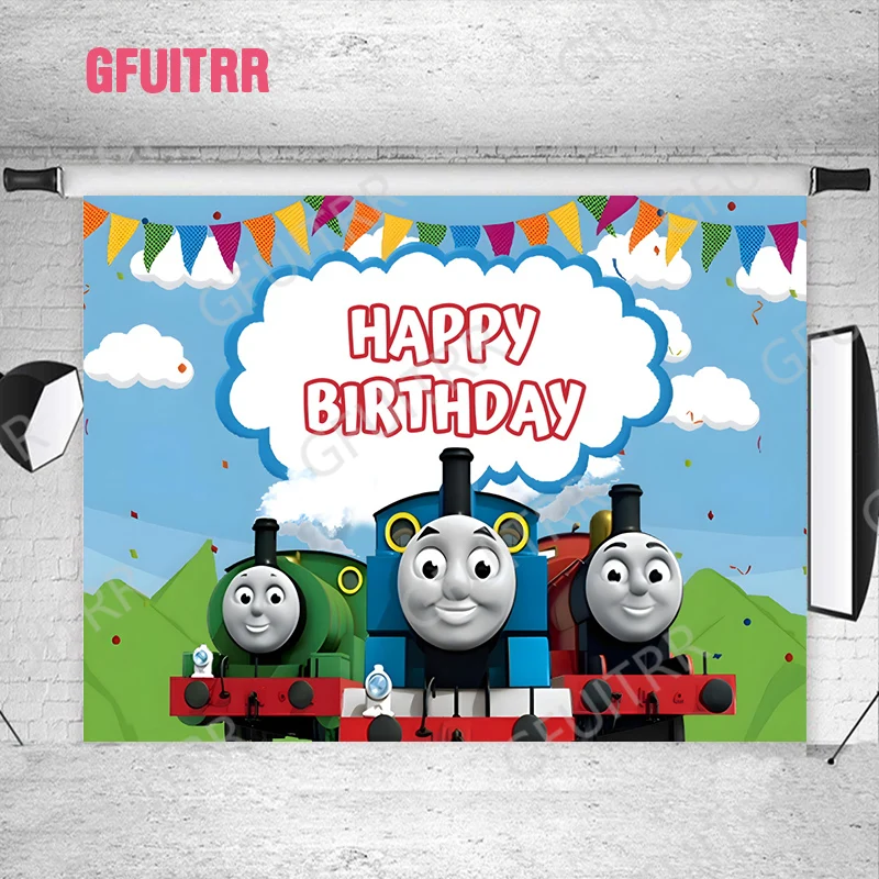 Gfuitrr Thomas and Friends Photo Backdrop Kids Birthday Party Banner Baby Shower Photography Background Photo Props