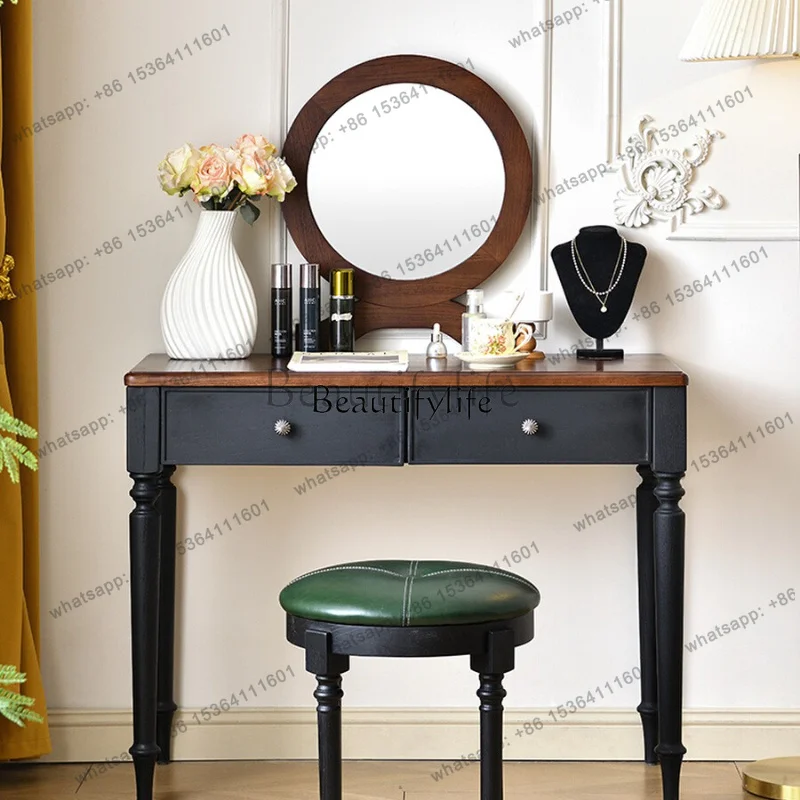 JJ -Retro solid wood dresser, antique makeup table with pumping storage, small apartment color matching dresser