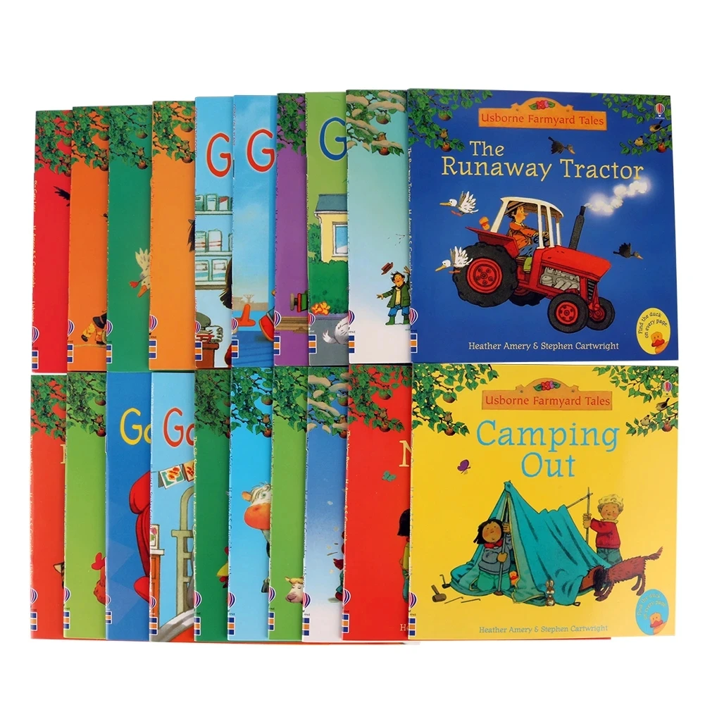 Juego de 20 libros de la serie Usborne Farmyard Tales para niños y bebés, libro de imágenes en inglés, lectura de padres e hijos, 15x15cm