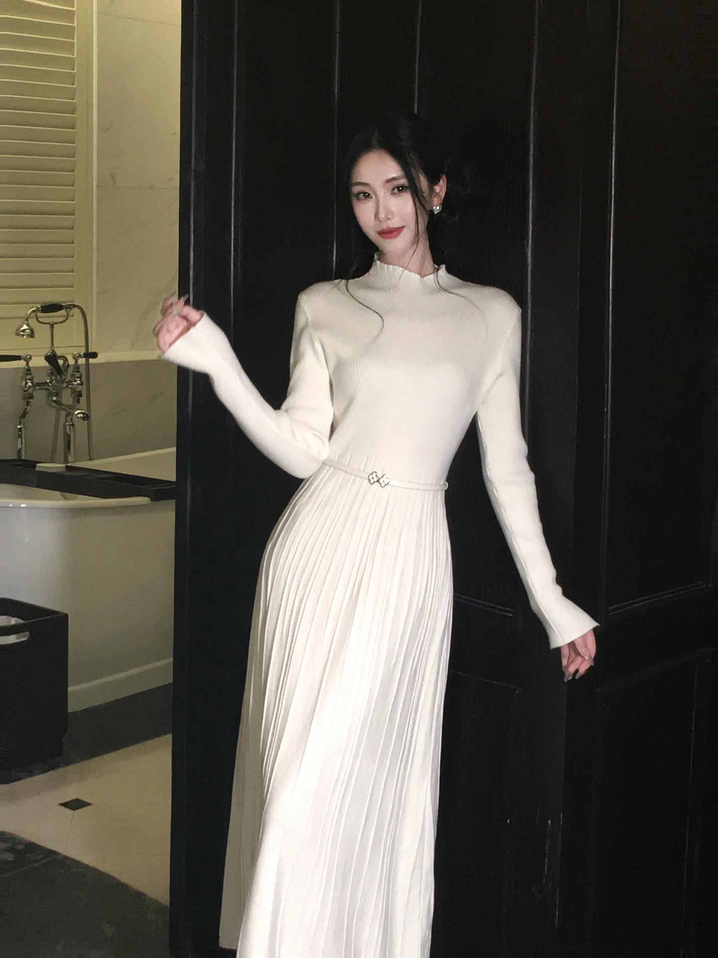 

Autumn Winter Knitted Long Sve Dr Women's Inner Wear High Waist A-Line GJFD Commute Sle Home Outdoor Work Ciwalk Da...