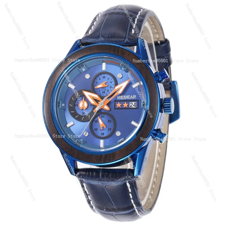 Men's sport-style leather strap watch with multi-functional timing function, water-resistant, and luminous display. -095