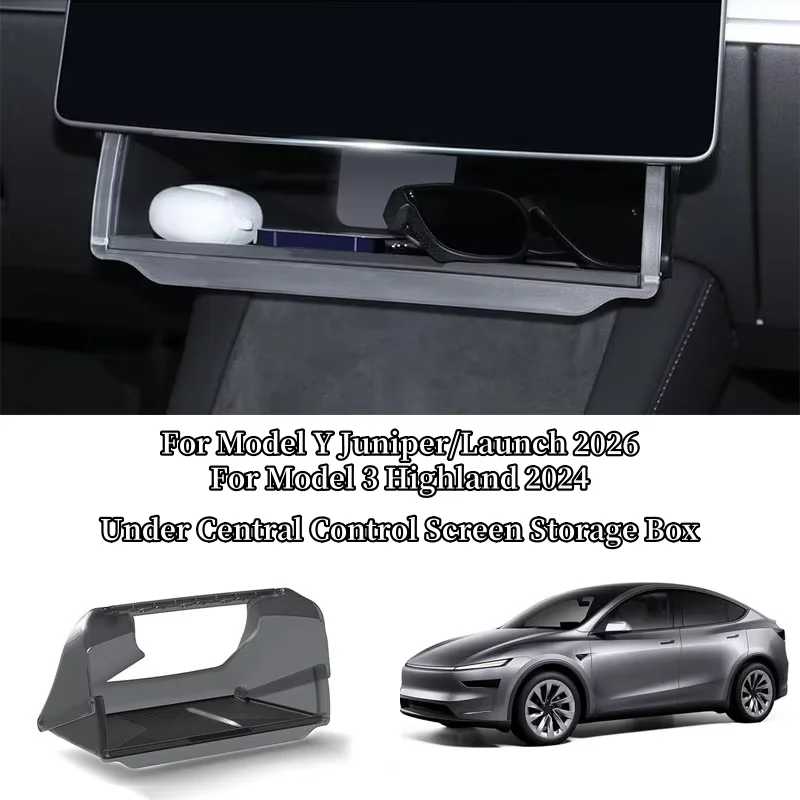 Center Console Screen Under Storage Box For Tesla Model 3/Y Juniper/Launch 2026, Center Console Hidden Storage Organizer Tray