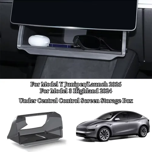 Imagen 1 del producto Caja de Almacenamiento Debajo de la Pantalla de la Consola Central para Tesla Model 3/Y Juniper/Launch 2026, Bandeja Organizadora de Almacenamiento Oculta para la Consola Central