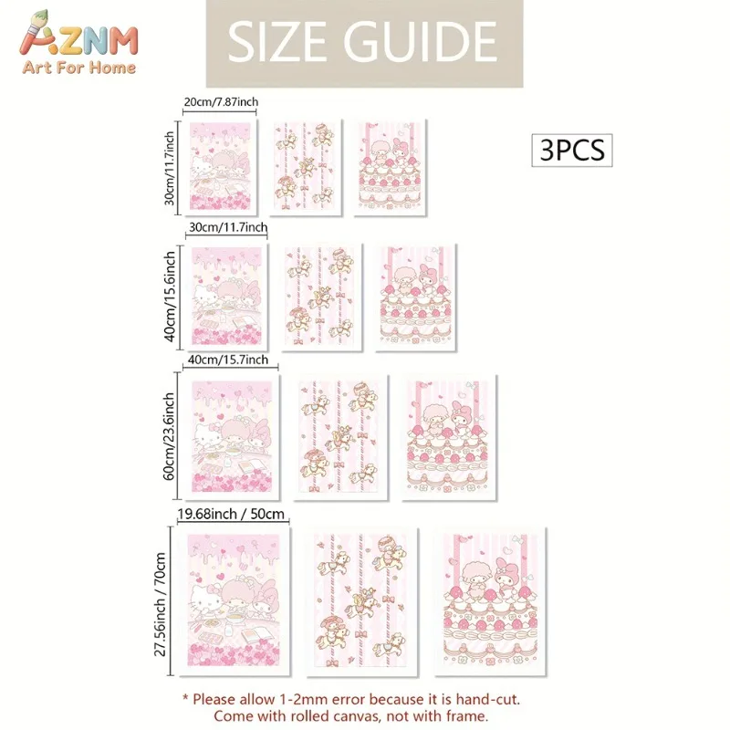 Unframed Sanrio Canvas Wall Art Hello Kitty My Melody My Sweet Piano Carousel Dessert Pink Cartoon Poster Girls Bedroom Decor G