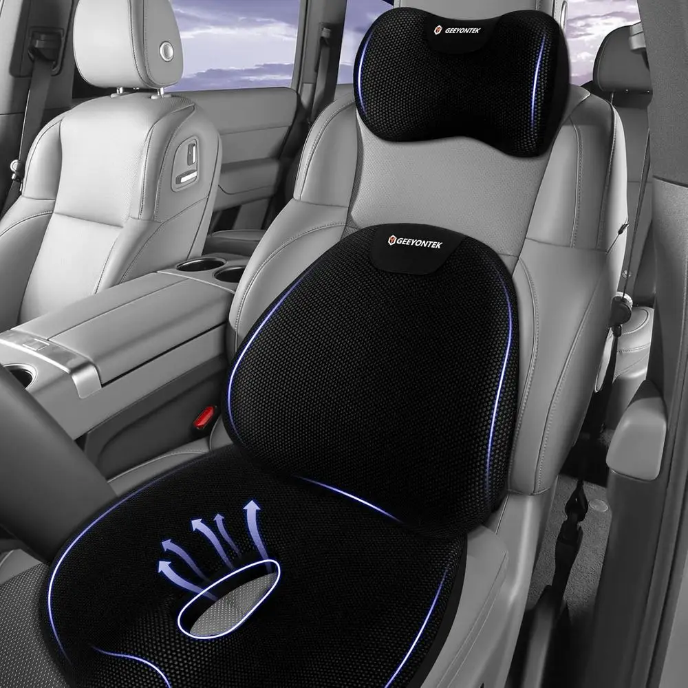 

Seat Cushion and Lumbar Support Headrest Pillow Mesh Cover Memory Foam Ergonomic Car Cushion Back Neck Support Pillow Sciatica &