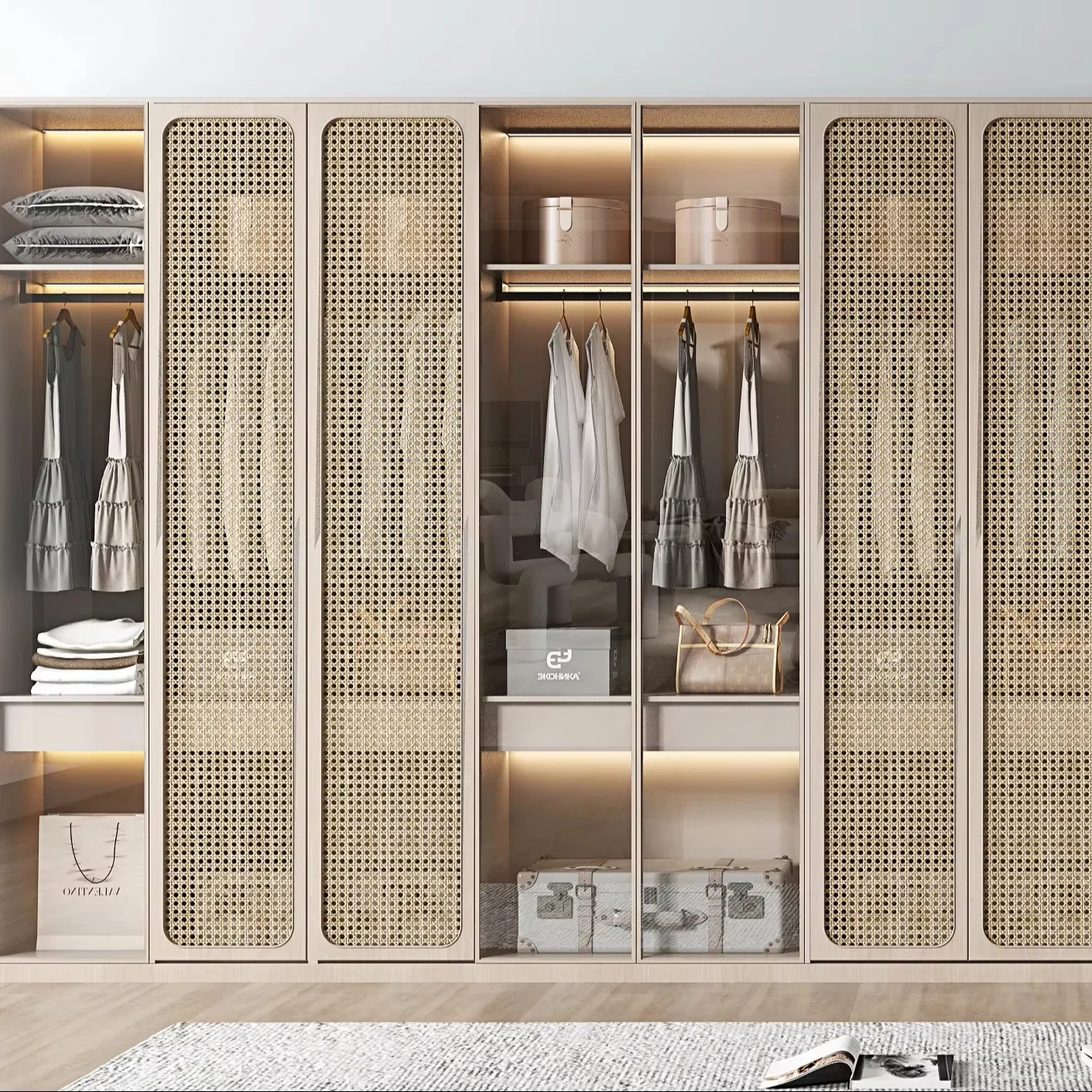 gc·Custom luxury modern walk-in closet system wooden bedroom and living room furniture open plan
