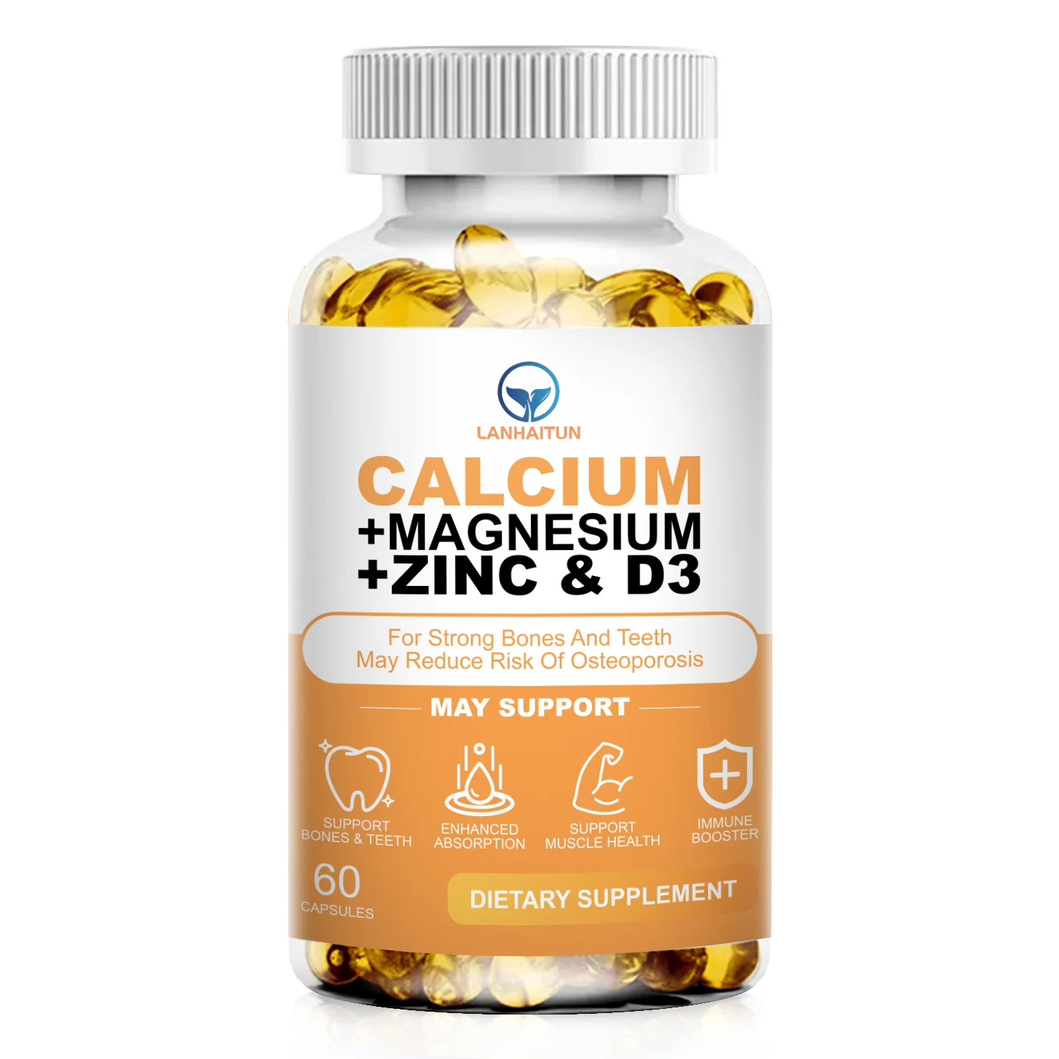 LANHAITUN Calcium Magnesium Zinc Capsule 1555mg - Vitamin/Mineral Mixed Supplement - with Vitamin D3, for Bones & Teeth Care