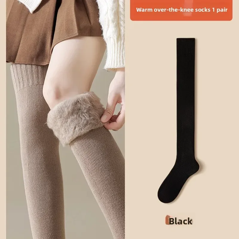 2 Pairs Winter Thigh High Socks for Women Fleece Lined Warm Over Knee Socks Non Slip Long Socks Jk Stockings
