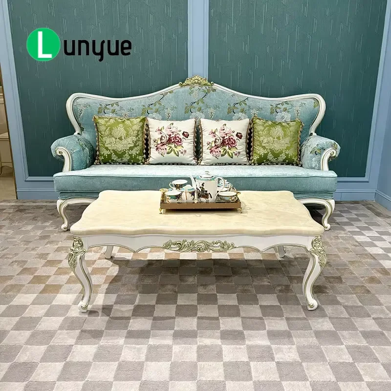 French U Shaped 1 2 3 Seater Sofa Set European Velvet Light Luxury Embroidery Carved Court Style Living Room Furniture
