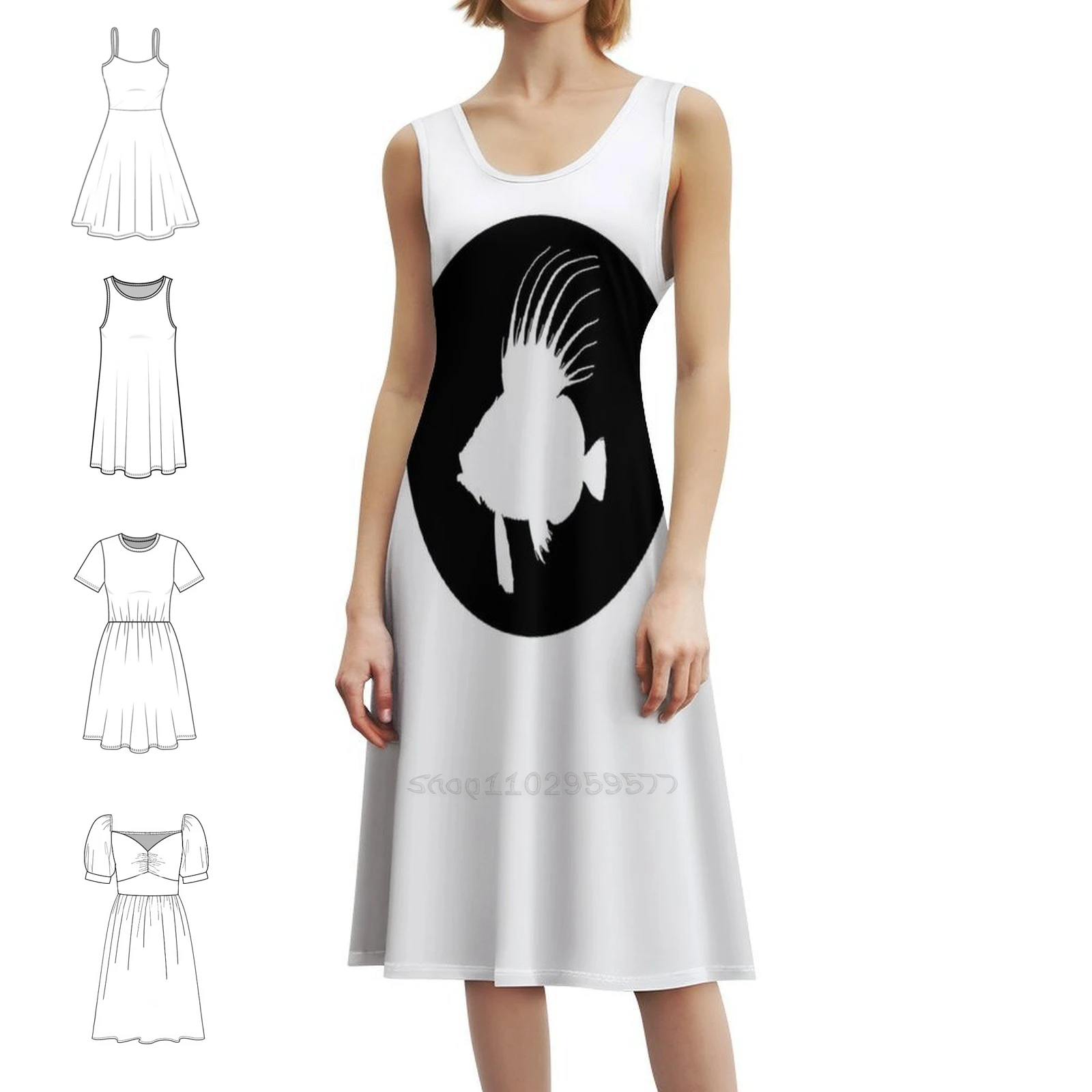 فستان قصير على طراز Dory Fish Preppy للنساء على شكل حرف a فضفاض مناسب فستان يوم غير رسمي فن ساحلي صور ساحلية للسيدات #1