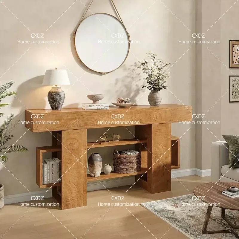 Solid Wood Entrance Table Modern Simple Light Luxury Entryway Console Cabinet Wall Mounted Hallway Storage Shelf for Home