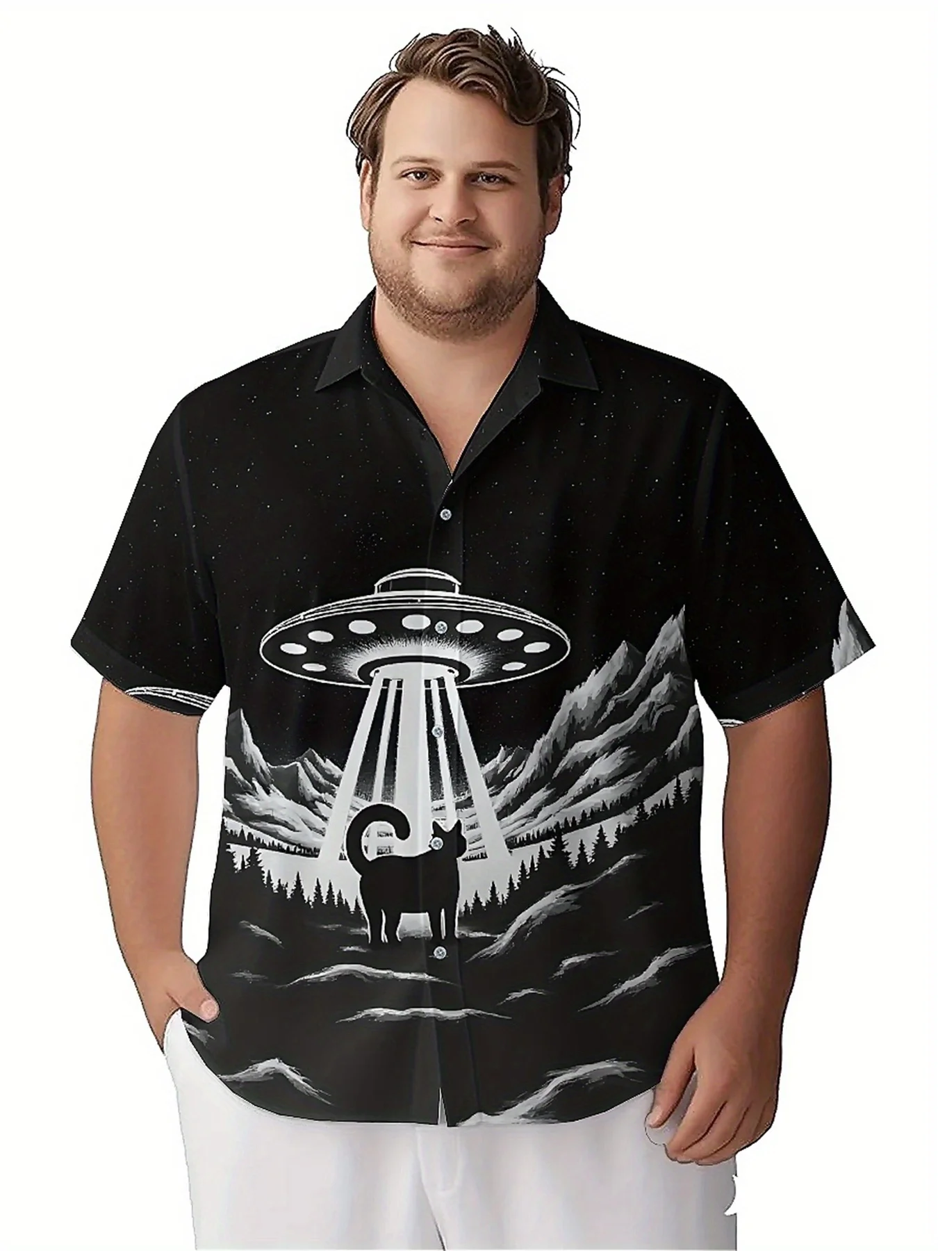 Men's Plus Size Hawaiian Shirts Alien Pattern,Premium Comfort Youth Clothes,Y2K Tops