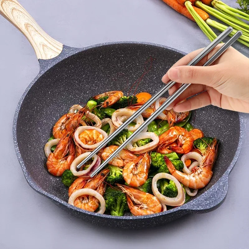 5 Pairs Stainless Steel Square Chopsticks Chinese Stylish Healthy Light Weight Metal Non-slip Design Kitchen