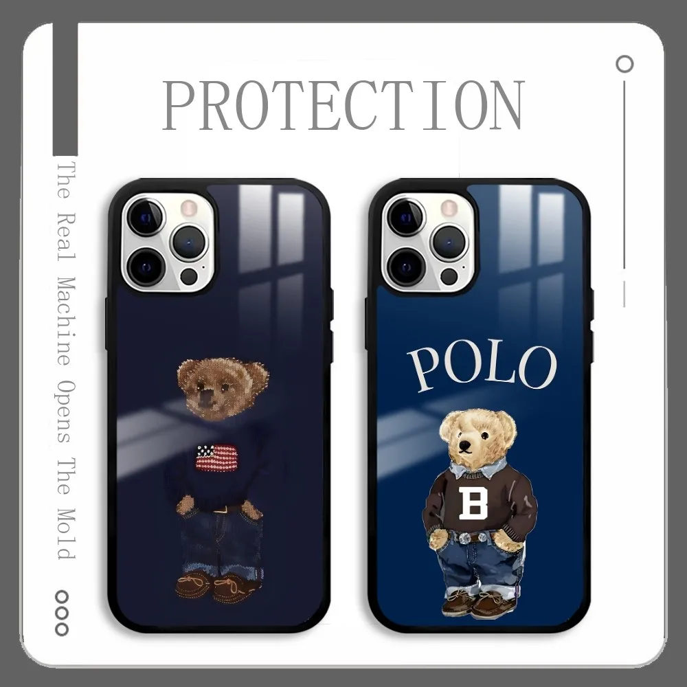 

Fashion Design P-PoLOES Luxury Bear Phone Case For IPhone 16 15 14 13 12 11 Pro Xs Max Mini Plus Celulares Hard Funda