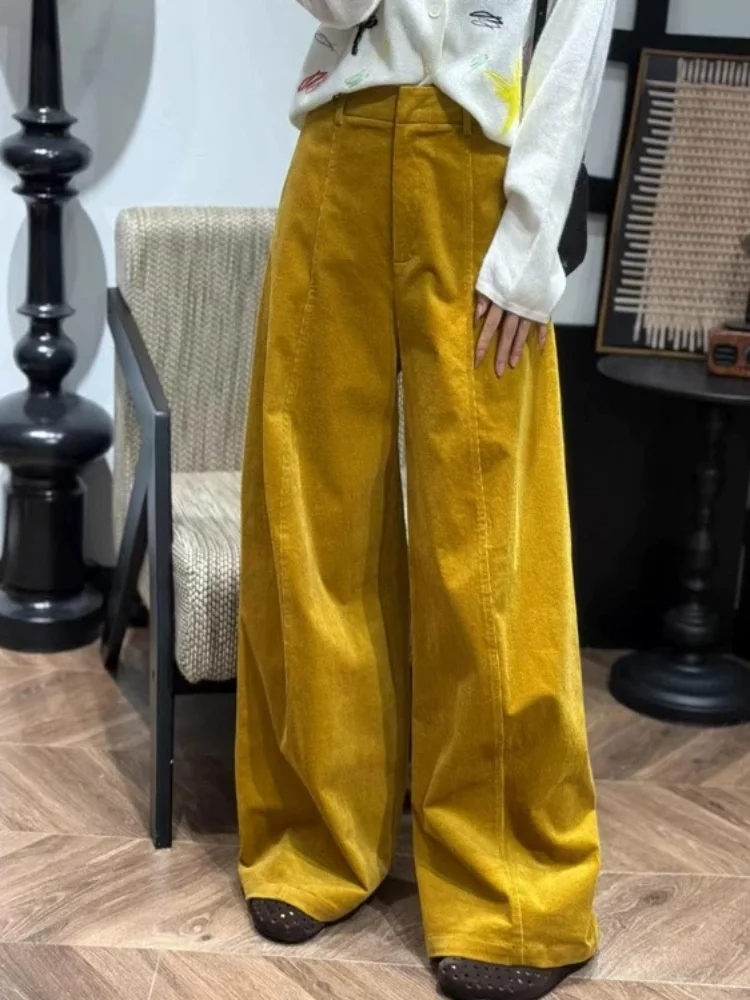 Corduroy Straight High Waisted Pants Women's Casual Wide Leg New Pantalones Thickened Warm Korean Fashion Trousers Calcas