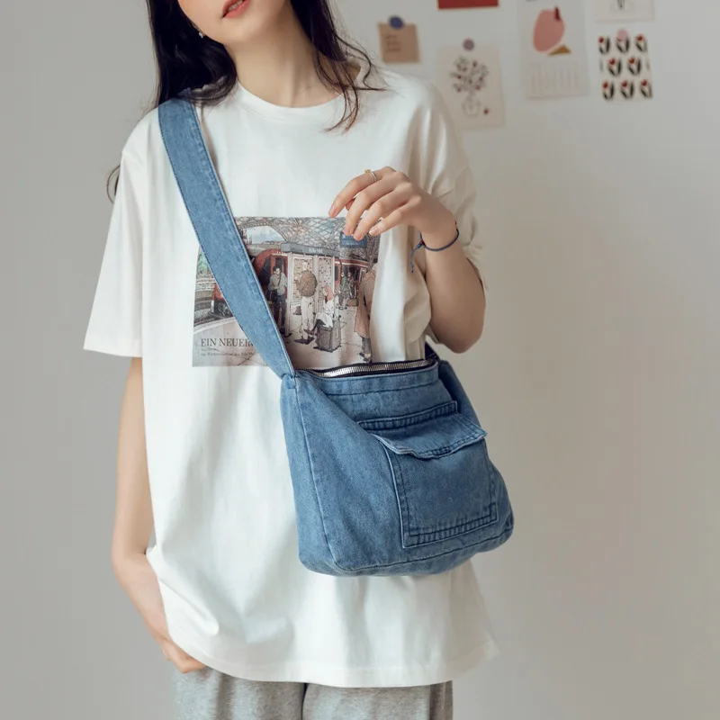 

Denim Bags Material Women's Crossbody Simple Fashion Students Classes Shoulder School Bag