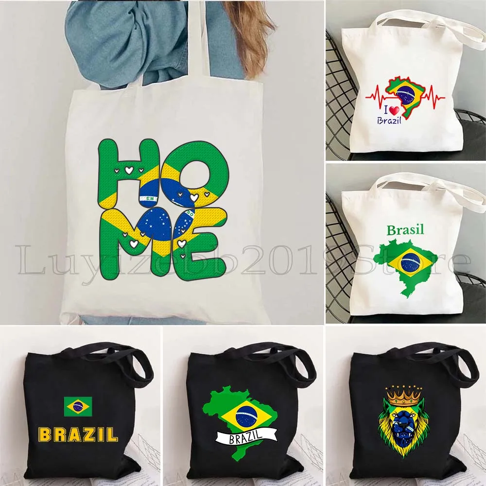 

Brazil Map Brazilian Flag Heartbeat Guitar Love Heart Country Watercolor Gift Canvas Shoulder Tote Bag Shopper Cotton Handbag