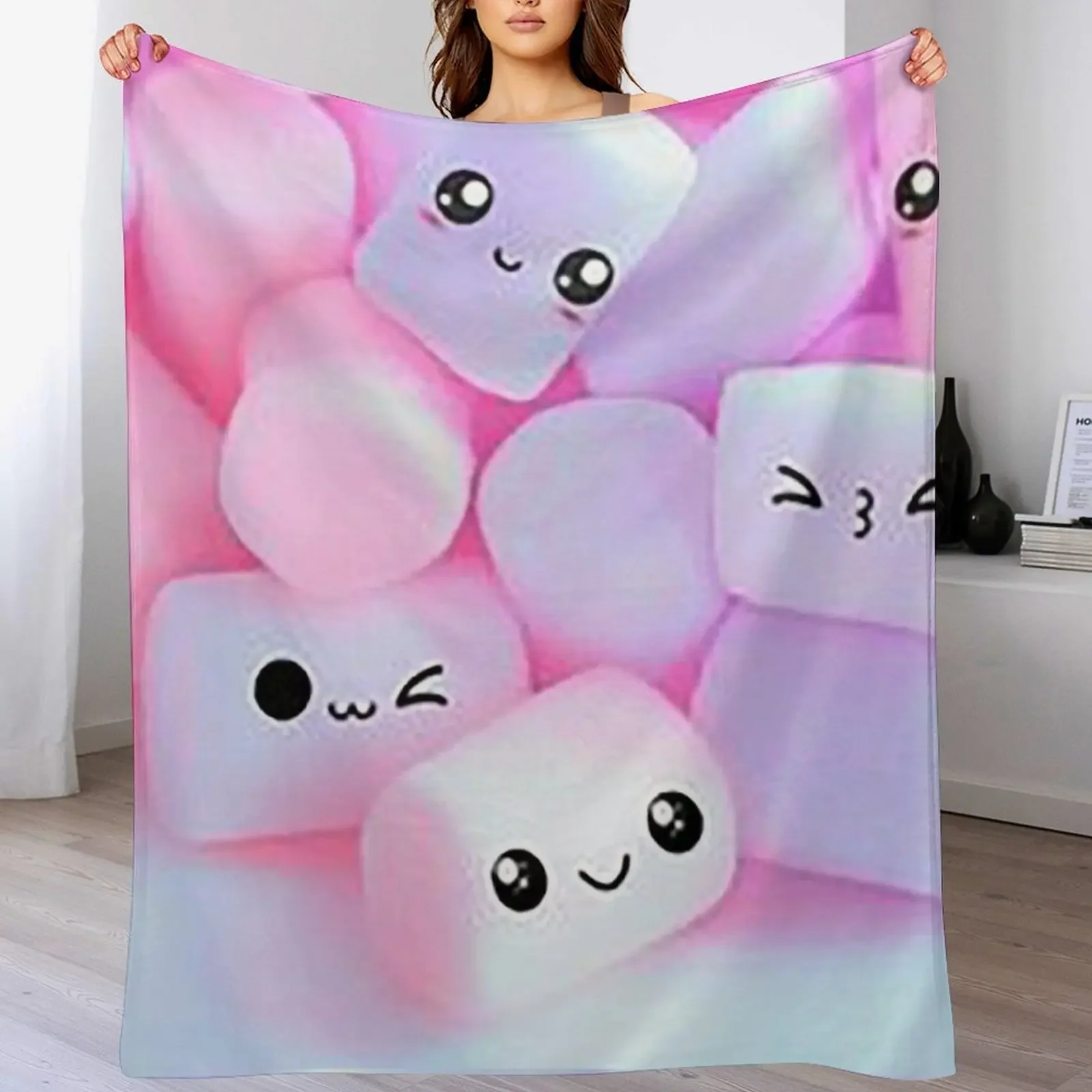 Funny marshmallow Throw Blanket Ultra Soft Flannel Fleece Blanket for All Seasons