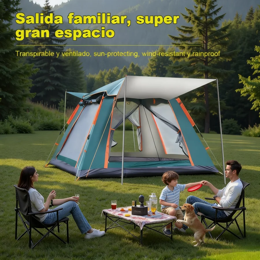Carpa grande para 3-4 personas, carpa cabaña familiar, con 2 puertas, 2 ventanas con malla, de doble capa, carpa exterior impermeable, ideal para picnic, campamento y reuniones familiares