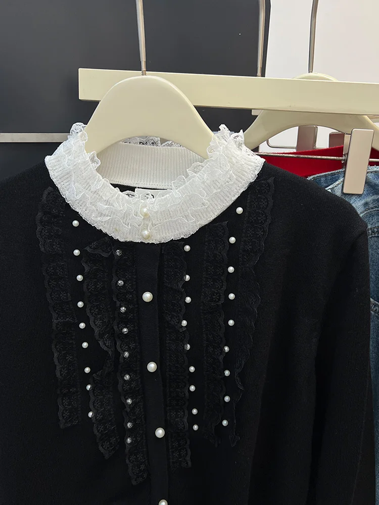 Ele décontracté Long Sve laine tricot pull perlé Faionable trajet polyvalent Simple femmes Faion coréen coupe ample