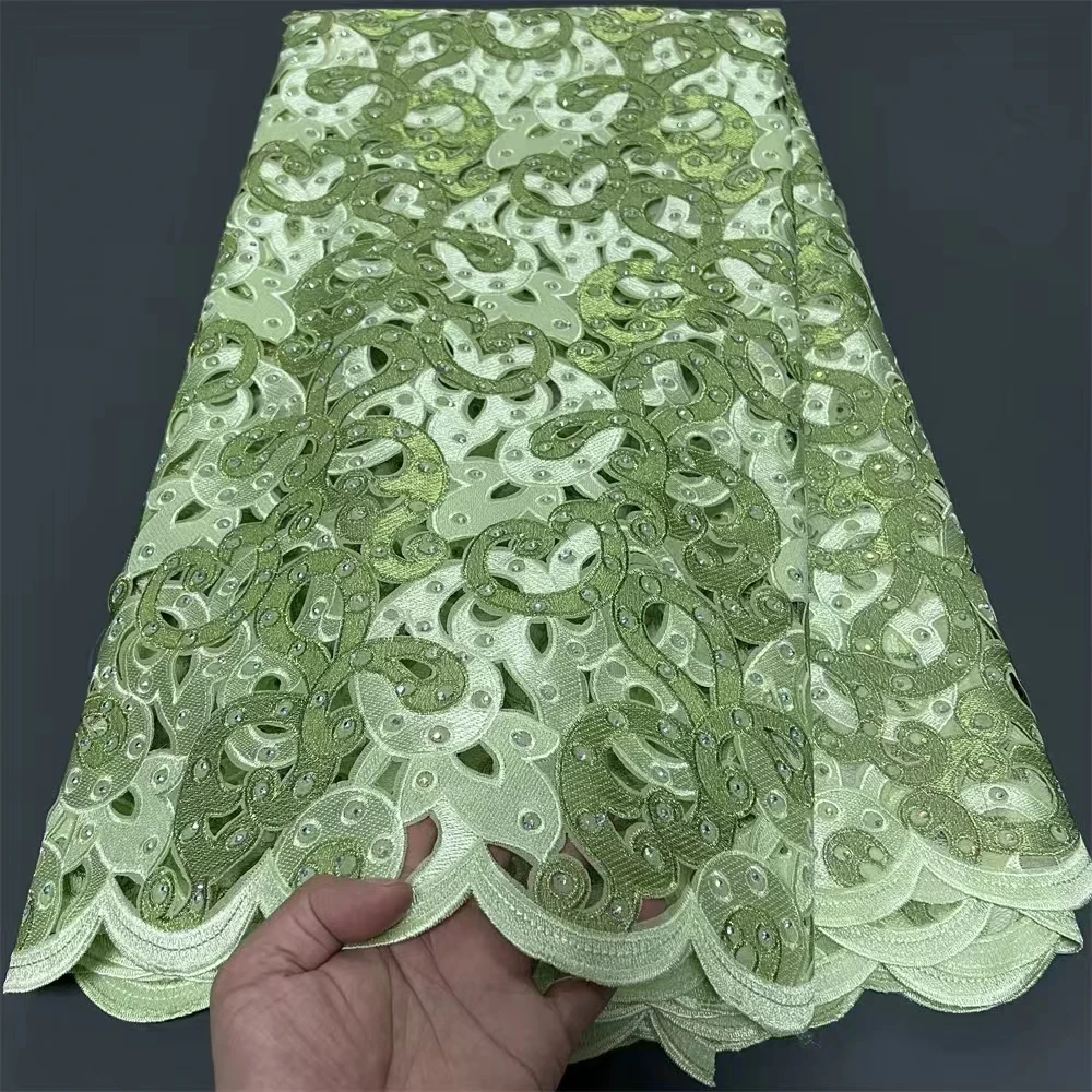 Renda artesanal de alta qualidade metálica lurex organza renda africana casamento celebrantes tecido bordado com pedras checas allover 2025