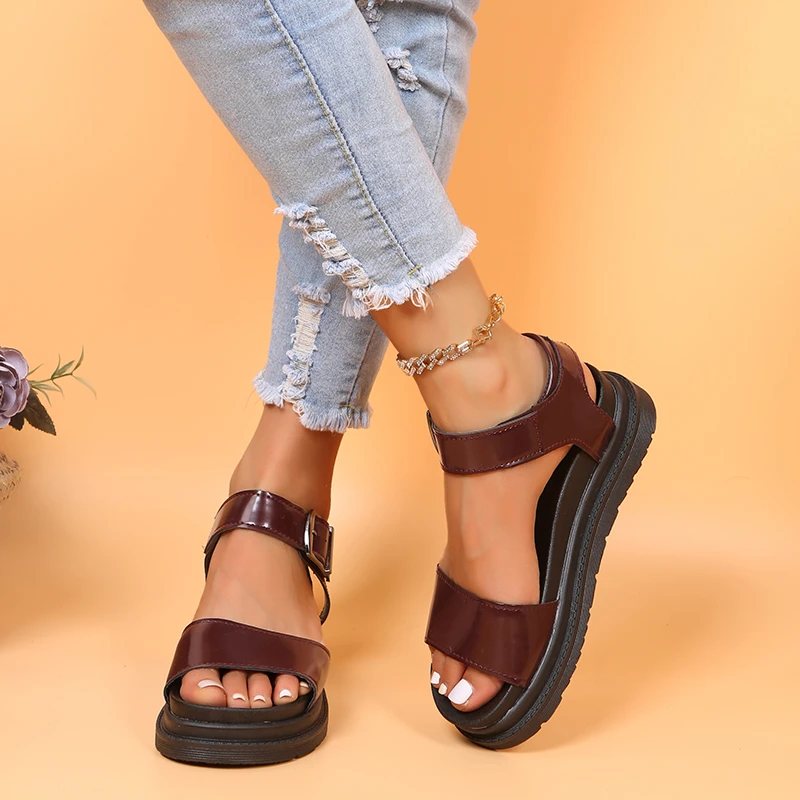 Open Toe Flatform Wedges Shoes Woman Summer Beach Sandals Sexy Women Plus Size PU Leather Sandalias Mujer Sapato Feminino