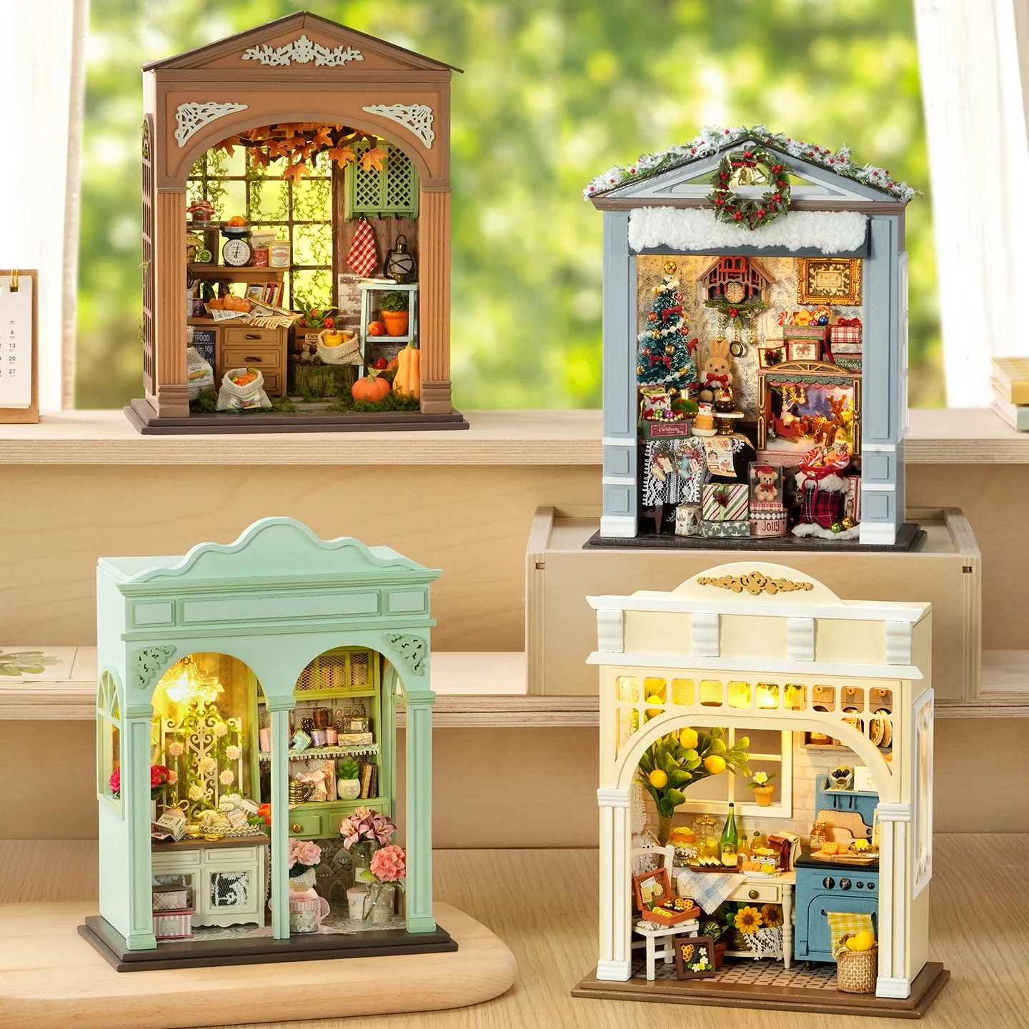 DIY Wooden Sunshine Four Seasons Cottage Miniature Dollhouse 3D Puzzle Assembly Model Kits for Adults Birthday Gifts Home Decor