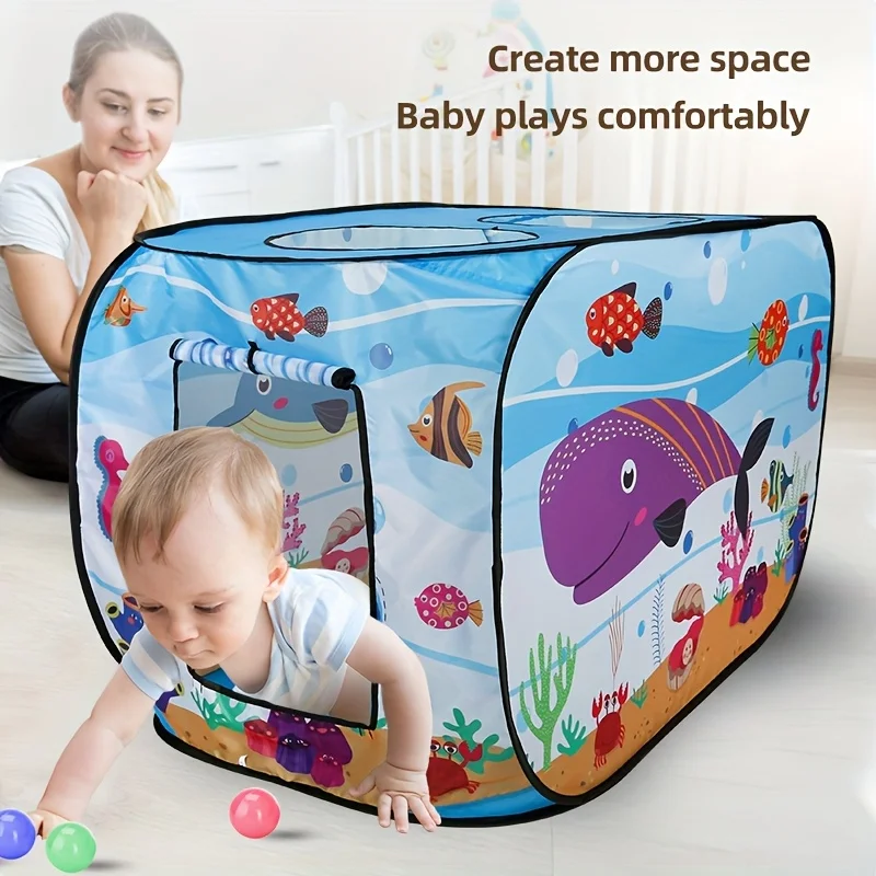 Ocean Themed Pop Up Play Tent for Youngsters Durable Steel Frame Polyester Fabric Multicolor Perfect for Indoor Outdoor Fun