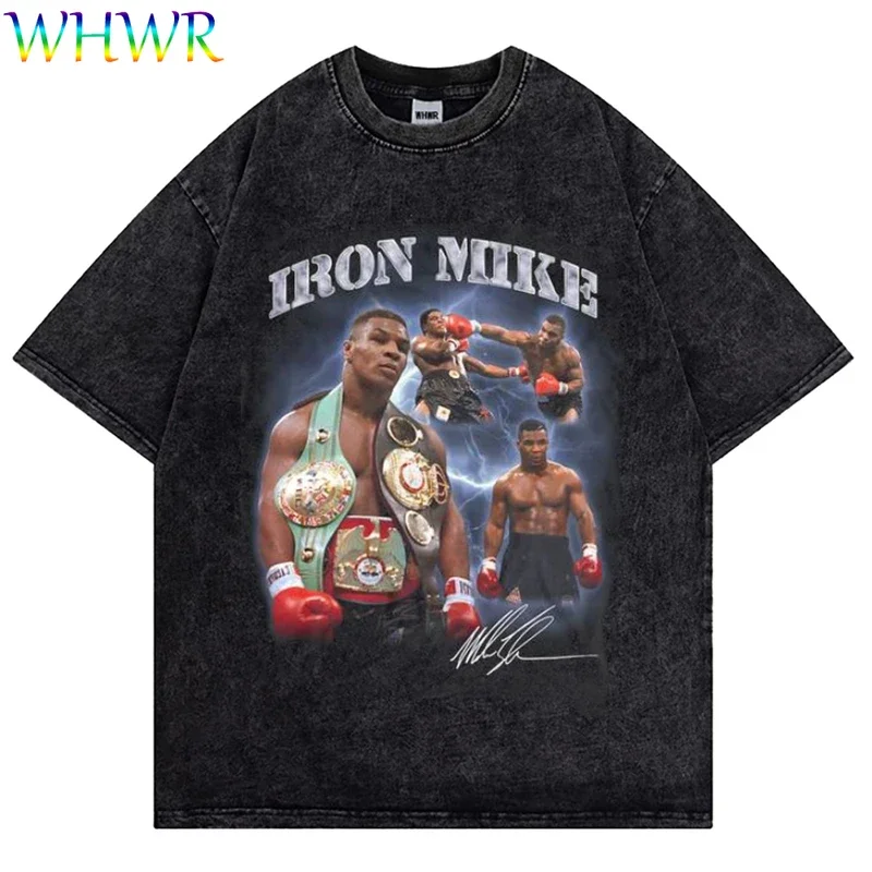 Mike Tyson Vintage T-shirts Washed T Shirt Streetwear Retro Tshirt Summer Short-sleeved Shirts Boxing Champion Oversized Tshirts