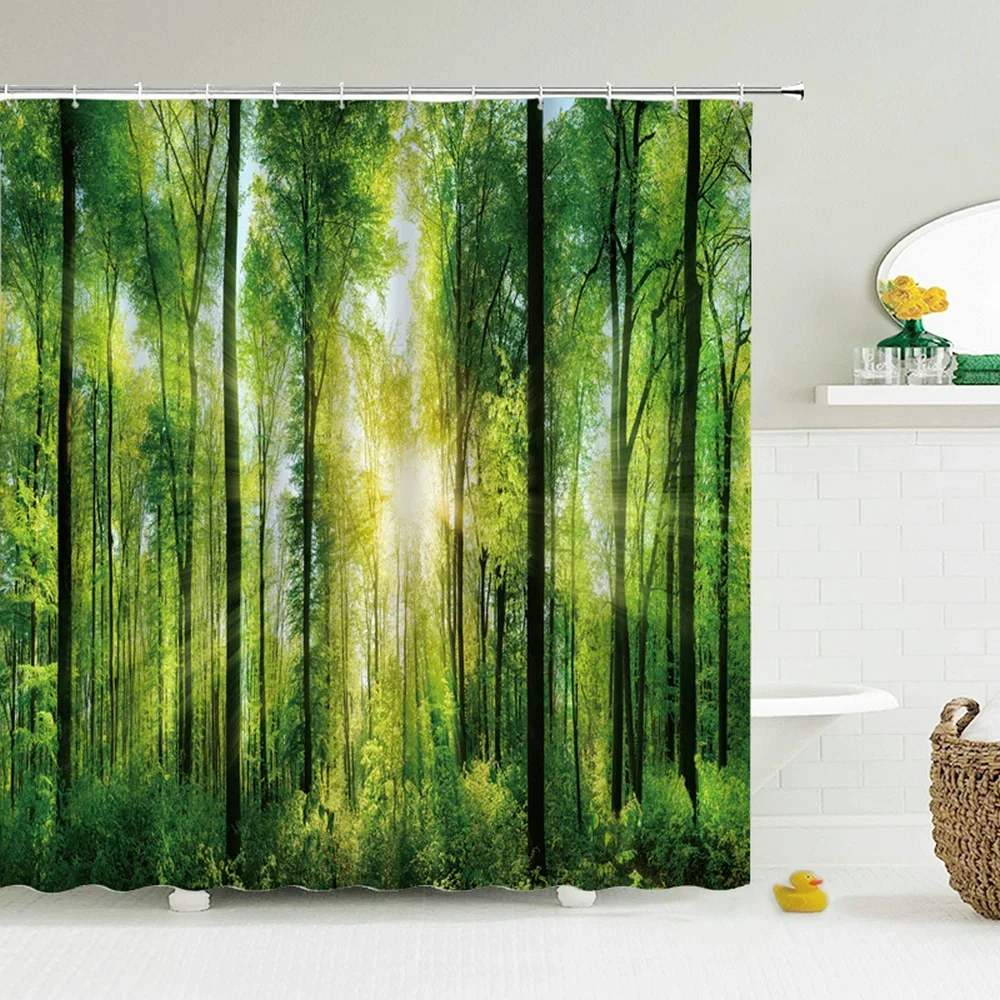 Modern Forest Shower Curtain Green Plant Tree Landscape Shower Curtain Bathroom Waterproof Bathroom Decor cortina de la ducha