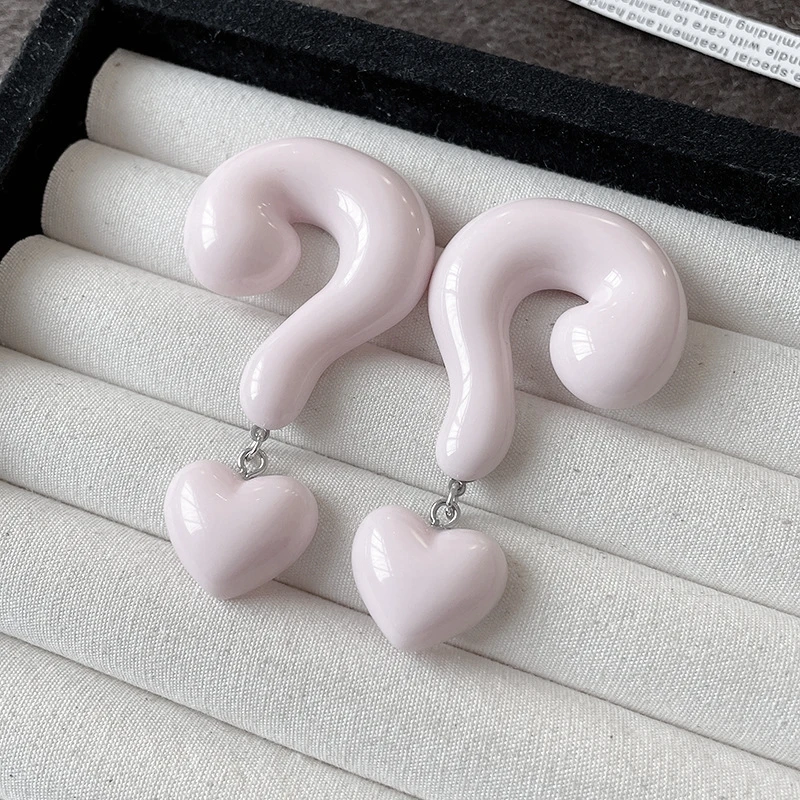 Exaggerated Dripping Oleoresin Red Pink Question Mark Heart Dangle Earring for Women Jewelry European American Gift
