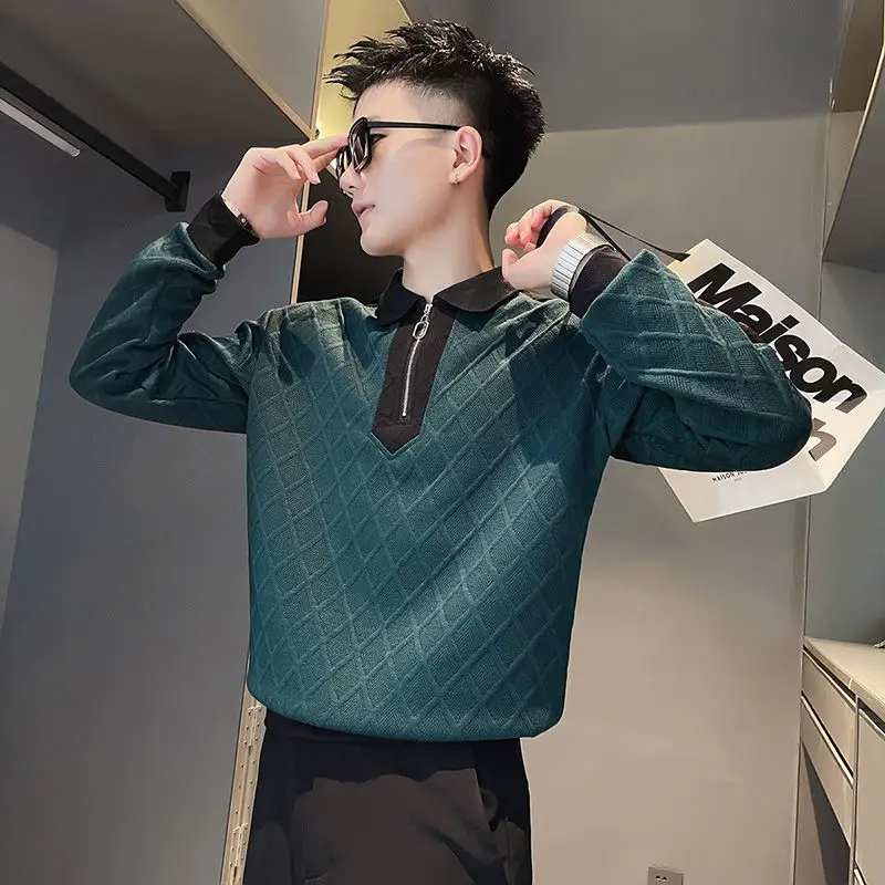 

High-end Semi-zipper Sweatshirt Men's Trendy Autumn and Winter Long-sleeved T-shirt Lapel POLO Shirt Casual and Handsome Jacket