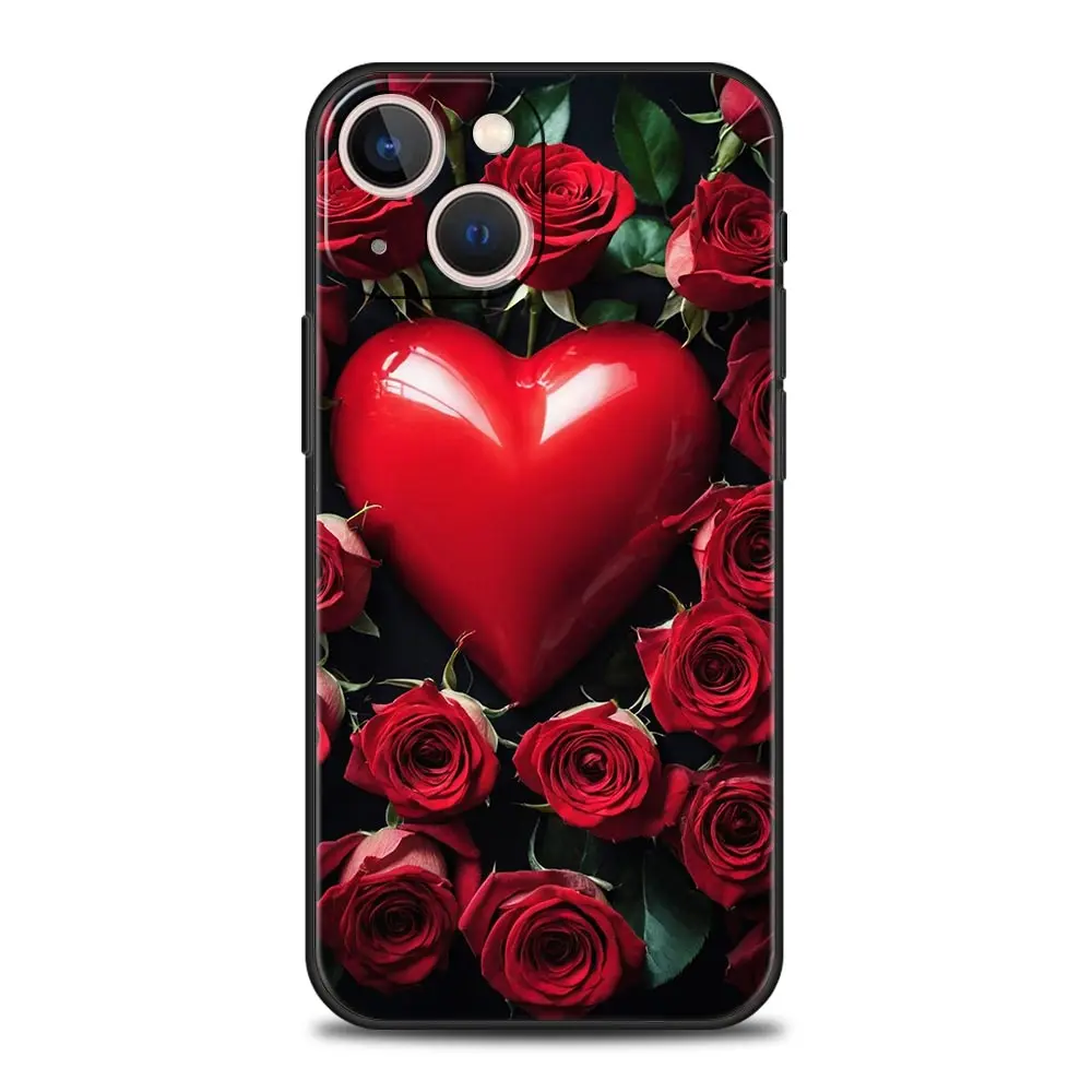 Beautiful Red Rose Flowers Luxury Phone Case For iPhone 15 16 14 13 12 mini 11 Pro Max XS X XR SE 7 8 Plus Black Cover Funda