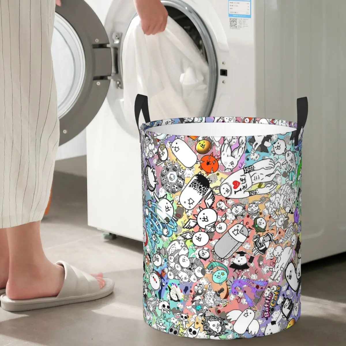 전투 고양이 접이식 세탁 바구니 더러운 옷 장난감 잡화 보관 바구니 홈 어린이를위한 대형 방수 상자