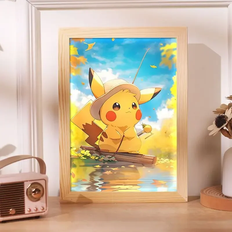 Pikachu Bedside Night Light Pokemon Anime Light-emitting Photo Frame Room Decoration New Year\'s Gift Bedroom Plug-in Models