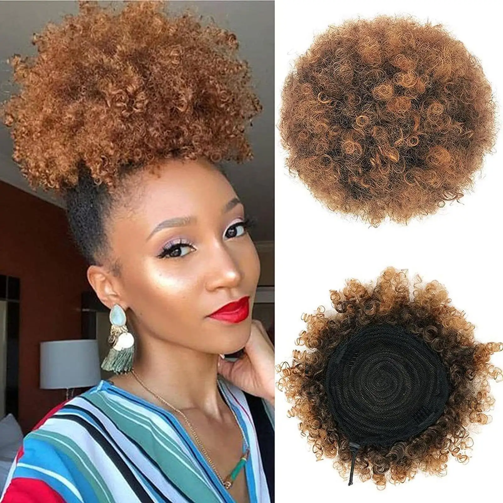 8inch African Short Wigs Fashion Afro Puff Bun for Dating Street Holidays