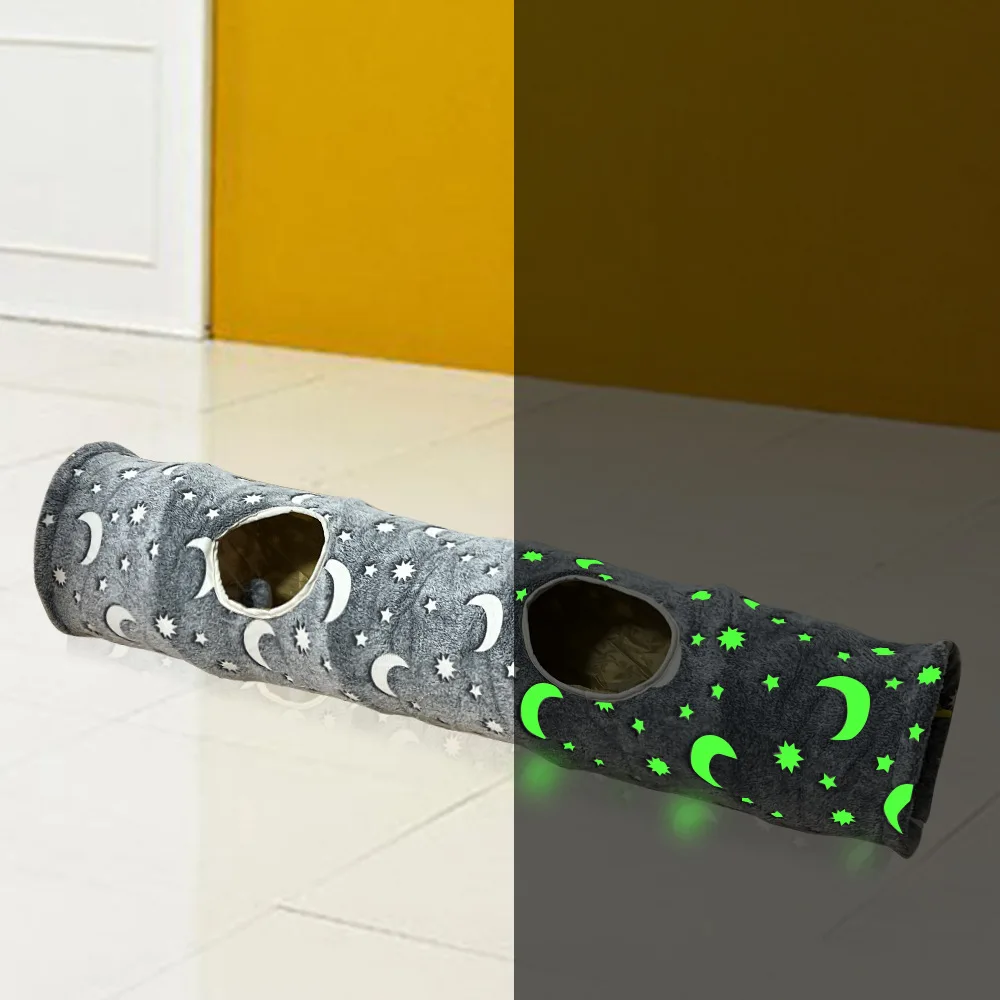 New straight tube luminous cat tunnel cat tent cat toy foldable cat tunnel