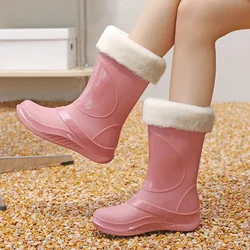 Winter Rubber Boots Women Waterproof Warmed Galoshes for Garden Work Safety Rain Shoes Woman Comfort Warm PVC Boots Footwear