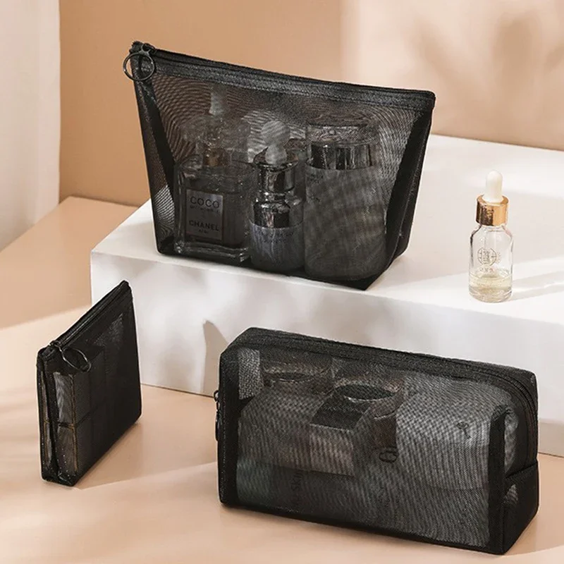 5/1pcs Mesh Clear Cosmetic Bags Small Large Black Makeup Bag Portable Travel Toiletry Organizer Bags Lipstick Storage Pouches