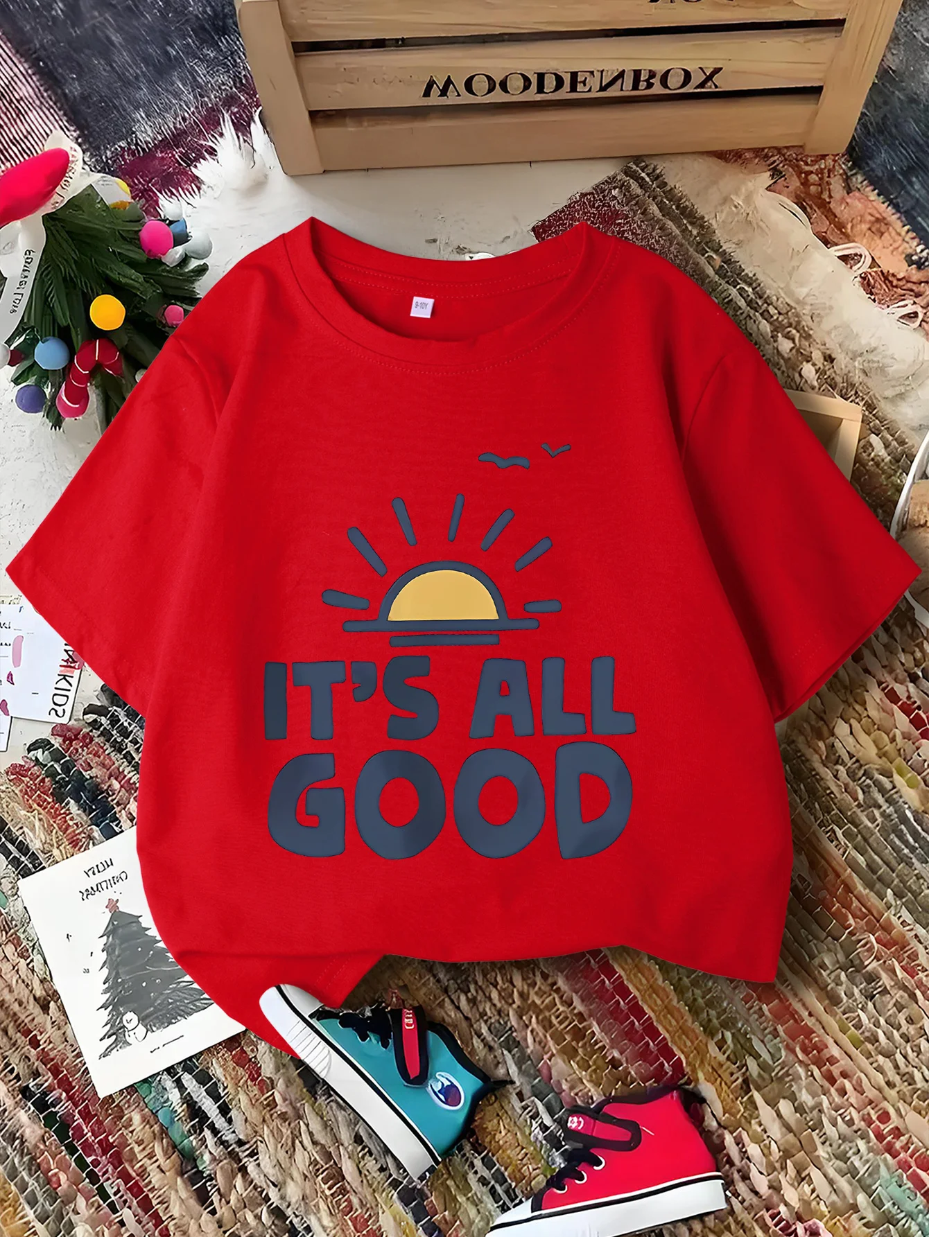 Sunrise Letter It S All Good  Tee Boys Girls Family Matching Short Sleeve Breathable Soft Casual Daily Parent Child Comfort Tops