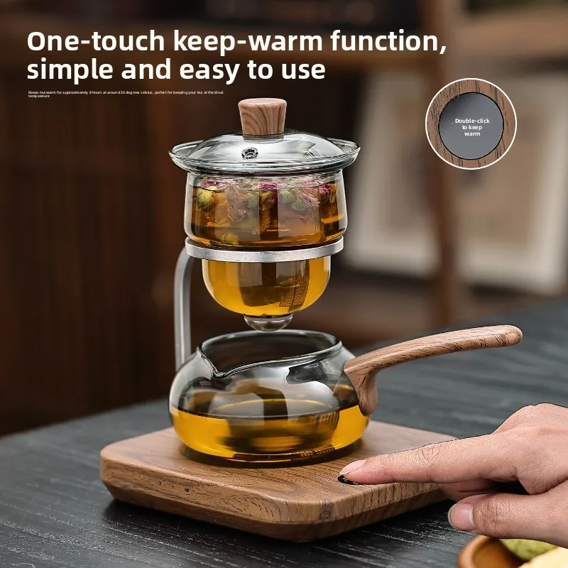 Automatic tea separation elegant glass tea set with thermal insulation tea artifact
