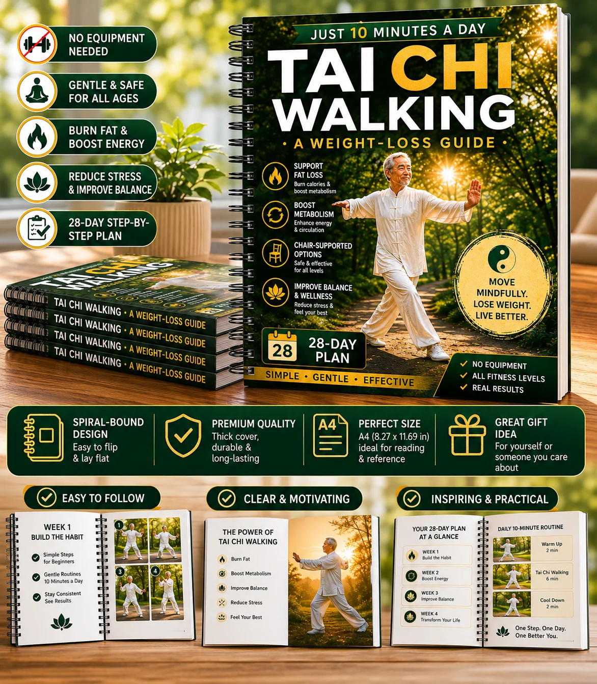 Tai Chi Walking for Seniors Over 60, Low-Impact Exercise Handbook with Chair-Supported Options, All Fitness Levels Friendly, Pre