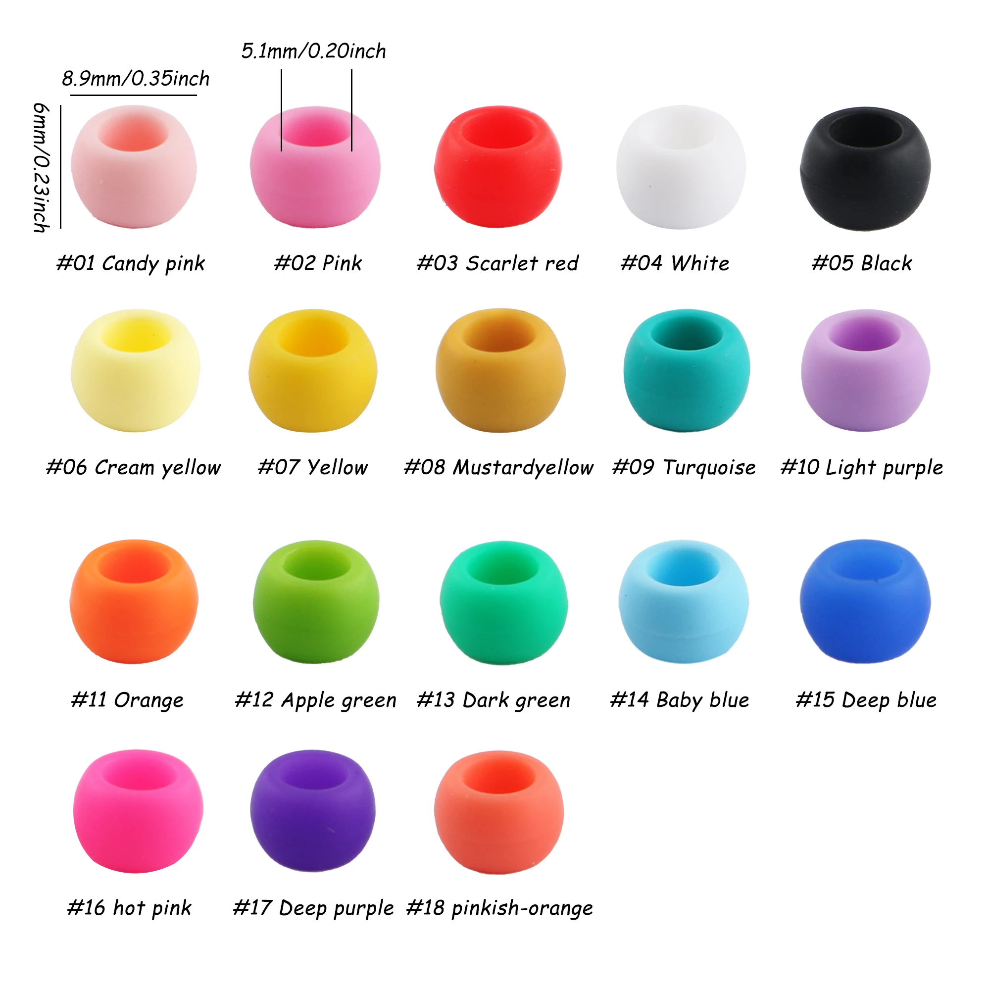 50/100pcs Silicone Hair Positioning Beads 6x9MM Big Hole Spacer Beads For Diy Jewelry Charms Bracelets Making Hair Supplies